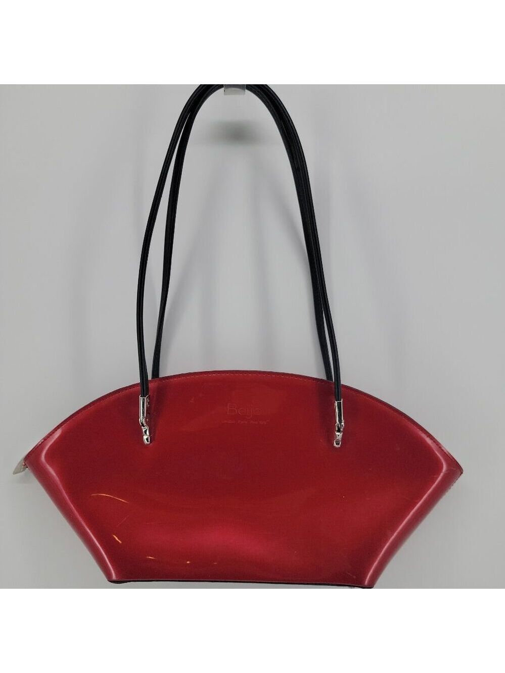 Beijo Red Patent Finish Shoulder Bag Y2K Sculptural Crescent Purse Retro Futuris - Picture 2 of 10